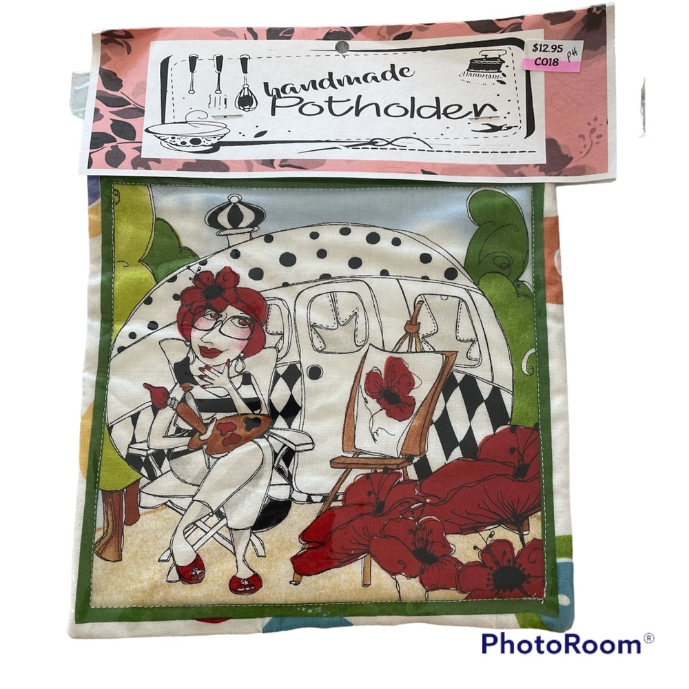 COPY - Vintage Camper red black white Handmade Potholder Kitchen Pot Holder